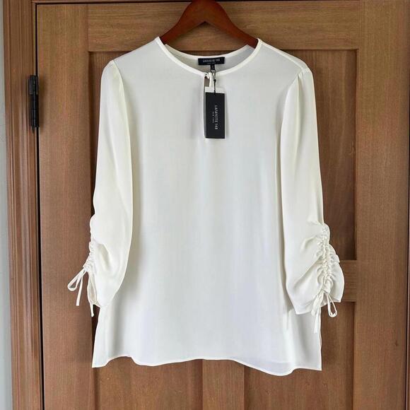 Lafayette 148 New York Tops - NWT Lafayette 148 100% Silk Ruched Sleeves Blouse in Cloud Ivory Women’s Medium​